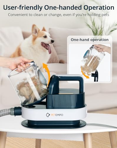 PETEMPO Dog Grooming Vacuum & Blow Dryer, 2.5L Dog Vacuum for Shedding Grooming with 3 Temperature Settings, Pet Vacuum Grooming Kit for Dogs & Cats