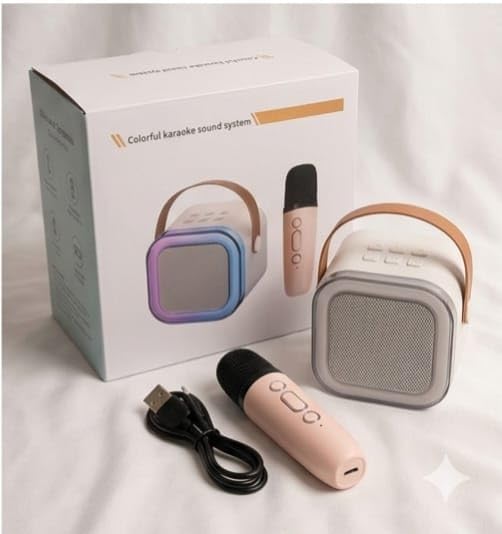 Colorful Karaoke Sound System with Wireless Microphone, Bluetooth 5.0, RGB LED Lights, Magic Voice Effects, Portable Speaker-image-3