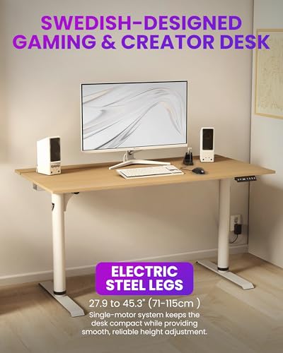 Image of Arozzi Arena Nordico Gamer Desk - 55x27.6 inch Electric Standing Table - PC Gaming Desk with Storage for Cables - Dual Cable Baskets, Split Tabletop, Monitor Arm Friendly - Light Birch