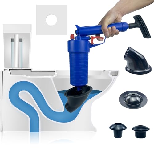 XMPEKO Desbloqueador de drenaje de bomba de aire de alta presión con 4 ventosas, émbolo de inodoro resistente, herramienta de limpieza de dragado de alcantarillado, desbloqueador de fregadero para