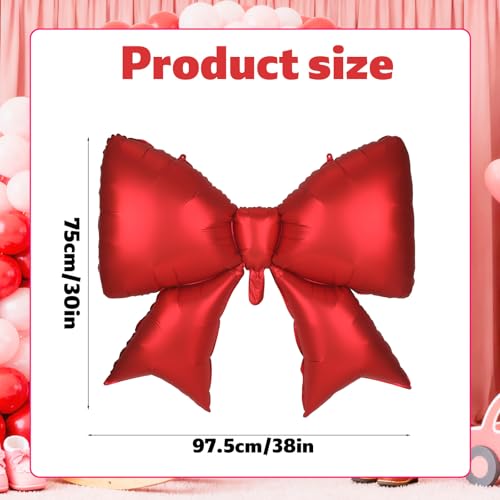 Image of 4Pcs Giant Bow Balloons, 97.5cm /38in Big Elegant Coquette Theme Balloons for Birthday Wedding Engagement & Party Large Decorations Bridal & Bachelorette Supplies (Red)
