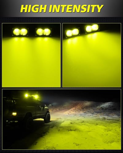 Image of Yellow LED Pods, AKD Part 3 inch 40W Diffused CREE LED Pod Lights Yellow Chase Light Bars Scene Lights Ditch Camper Daytime Safety Signal Fishing Trailer Light for Truck Pickup Tractor Van Boat UTV