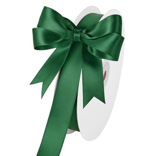 Image of Double Face Forest Green Satin Ribbon 3 /4 inch x 50 Yards Polyester Material Perfect for Gift Wrapping Weddings Parties Hair Bows Valentine's Day Invitations and Decorations