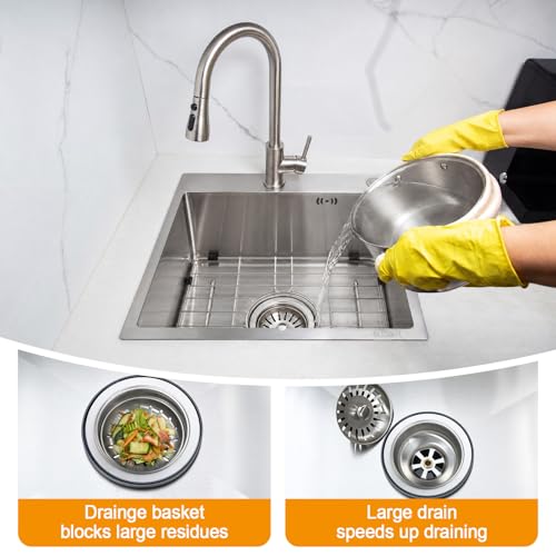 Image of Geetery 15 x 15 Inch Drop in Bar Sink, 9 inch Deep Single Bowl 304 Stainless Steel Top Mount Small Kitchen Sink Set with Grid Drain Strainer P-trap Drain Kit for Outdoor Rv Bar Coffee Laundry