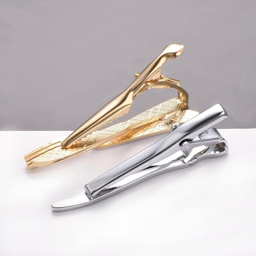 Image of 2Pcs Tie Clip Set for Men Unique Silver Gold Black Tie Clip Personalized Tie Bar Clip Fathers Day Birthday Wedding Jewelry