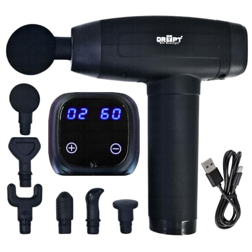 DR PT Gun Massager for Athletes Handheld Neck & Back Massager | 6 Specialized Heads | LED Touch Panel |30 Speed Level for Full Body with Premium Carry Bag (2 Year Warranty, Black) (LCD Medium)