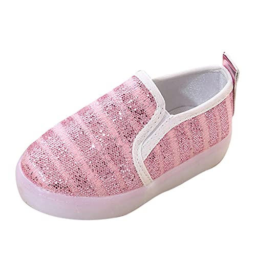 Toddler Light Up Shoes Kids Slip On Canvas Sneakers Walking Shoes Dress Glitter Sequins Shoes for Girls Loafers