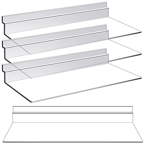 4 Pack 4 x 10 Inch Slatwall Shelves Hanging Accessories Clear Slatwall Shelf Plastic Shelves for Wall, Home Shoe Stores Boutiques Supplies (Clear)