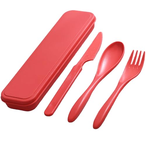Portable-Cutlery-Set-with-Case-Reusable-Plastic-Knife-Fork-Spoon-Tableware Portable Cutlery Set with Case, Reusable Plastic Knife Fork Spoon Tableware - Image 1