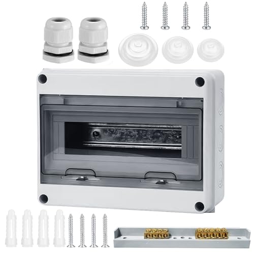 Verteilerkasten Aufputz, IP65 Waterproof Sicherungskasten Aufputz,1-Reihig für 12-MODULE Aufputzverteiler, mit Messingklemmen für Garten oder Außenbereichen, Villen, Ladesäulen (12 Modul)