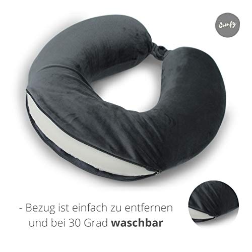 Nackenhörnchen mit Druckknopf | Nackenstütze | Nackenrolle | Reisekissen | Memory-Schaum-Füllung | waschbar - Abnehmbarer Bezug | Grau - Image 4
