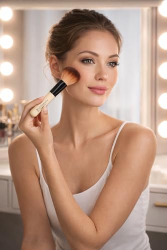 Image of Foundation Makeup Brush for Face | Soft Bristle Compact Powder & Blending Brush | Professional Cosmetic Brush for Women & Girls | Black | Brown