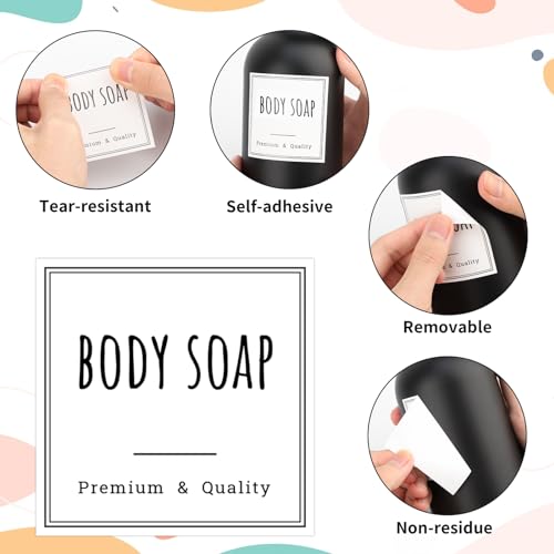 Image of Segbeauty 18pcs Waterproof Self-Adhesive Labels for Organizing Bathroom, Soap Dispenser, Home, Laundry, Cleaning - Removable Stickers for Plastic Glass Bottles