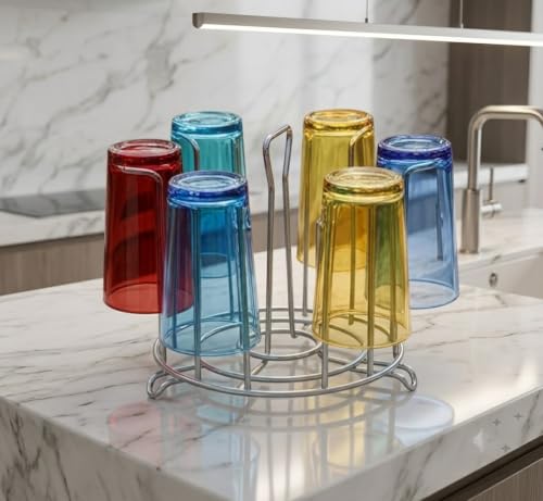 Image of Stainless Steel Glass Holder Stand for Kitchen Countertop, Drinking Water Glass Organizer Rack, Tumbler Storage, Cup Drying Stand, Rust Resistant Multipurpose Tabletop Kitchen Organizer