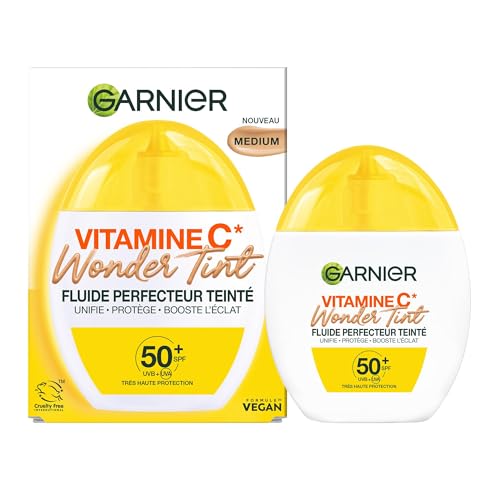 GARNIER - SkinActive Vitamine C - Fluide Perfecteur Teinté Wonder Tint SPF50+ - Soin Teinté Visage Protecteur - Unifie, Hydrate & Réduit les Taches Brunes -...