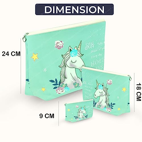 Image of FunBlast Multipurpose Canvas Pouch - Pack of 3 Pcs Pouch with Zipper Lock, Stationary Organizer Pouch, Travel Accessories Pouch Bag, Cosmetic Bag, Money Purse, Handbag (Unicorn-Sky Blue)