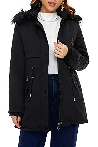 HVEPUO Chaqueta de invierno para mujer de invierno con piel forrada al aire libre, chaquetas para mujer, chaqueta híbrida, chaqueta para adolescentes, niñas, abrigo de invierno, negro, L, C-negro., L Cover