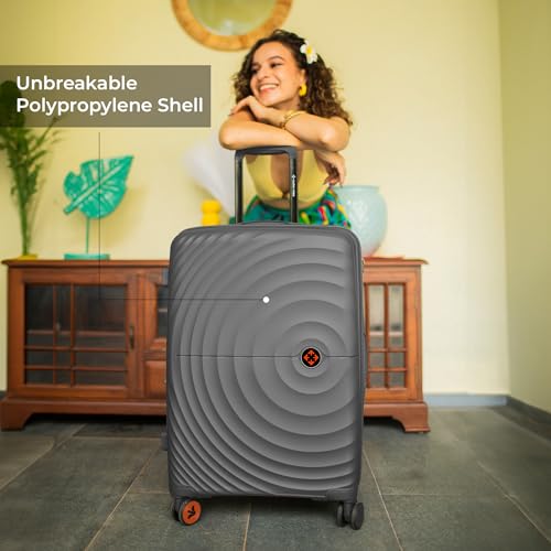 Image of Nasher Miles Seattle Hard-Sided Polypropylene Check-in Luggage 24 inch | 65cm | 8 Wheels Medium Trolley Bag for Travel | Suitcase (Grey)
