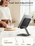 Lamicall Tablet Stand Holder for Desk - [Stable & Slim Portable] Dual Foldable iPad Holder Stand, 360° Rotatable Desktop Tablet Holder, Tablets Accessories for 4.7-13" iPad Pro/Air/Mini, Switch, Phone