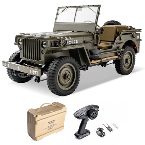 FCX? RocHobby 1/12 1941 MB Scaler RC Jeep, 4x4 Hobby Grade RTR RC Car Mini RC Rock Crawler Military, RC Truck with 180 Brushed Motor, LED Lights for Adults