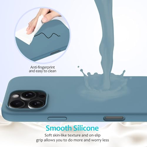 Image of FIRST MART Silicone Back Case for iPhone 16 Pro, Soft-Touch Phone Back Cover for Apple iPhone 16 Pro - Grey Blue