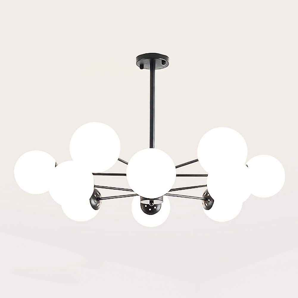 HYJAUSXB Farmhouse Branch Chandelier,Modern Handblown Glass Ceiling Light Fixture,Mid Century During Light,E27 Chandelier Lighting-Black. 10 Head