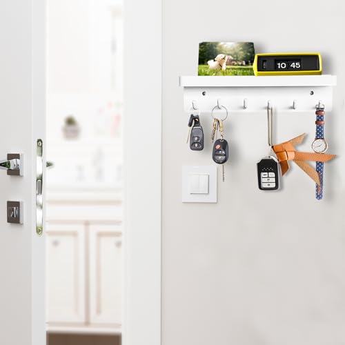 Echehi 6 Hooks Key Holder, Self-Adhesive or Drilled Wall Key Rack, Key Hooks Wall Mounted for Entrance Areas, Offices, Bathrooms, Living Rooms (White) - Cosy Home Interiors Echehi 6 Hooks Key Holder, Self-Adhesive or Drilled Wall Key Rack, Key Hooks Wall Mounted for Entrance Areas, Offices, Bathrooms, Living Rooms (White) - Image 3