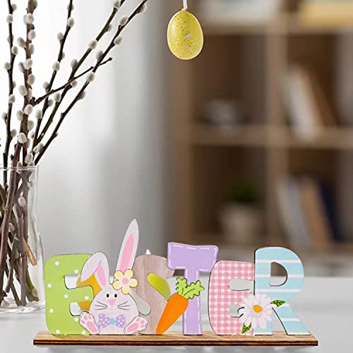 KEELYY Osterdeko Holz, Ostern Schriftzug Aufsteller, Deko Aufsteller für Ostern, Ostern Schriftzug mit Hase, Osterdeko zum Hinstellen für Tisch Wohnzimmer Schlafzimmer