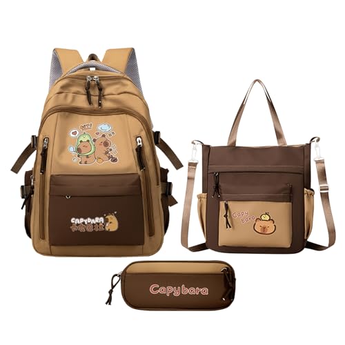 Sac à dos capybara avec trousse et cabas pour fille et école