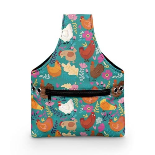 Image of KUIFORTI Boho Yarn Bag Cute Chicken Knitting Needles Holder Bag Yarn Project Bag Needlework Tool Tote Bag with Front Zipper Pocket Lightweight Casual Shopping Handbag Small Size