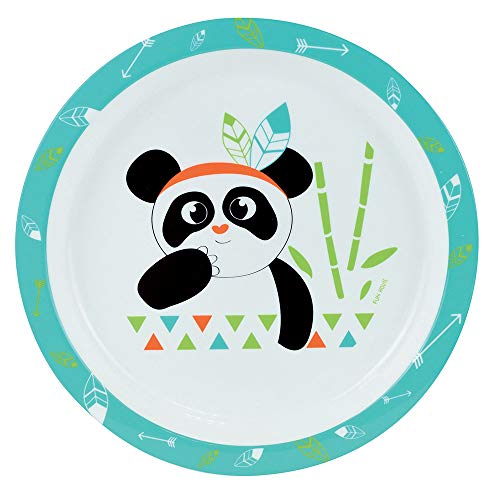 FUN HOUSE 005698 INDIAN PANDA Assiette micro-ondable pour enfant, Blanc et Multicolore