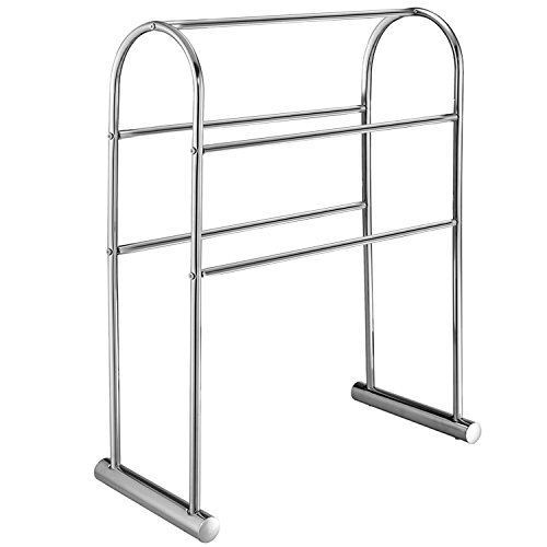 MyGift-32-Inch-Silver-Chrome-Plated-Metal-Freestanding-Bathroom-Towel-Holder-Stand-with-Arched-Design-with-2-Tier-Bar-Laundry-Room-Towel-Drying-Rack