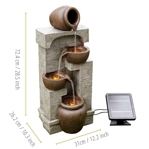 Image of Teamson Home 28 in. Cascading Bowls and Stacked Stones LED Outdoor Water Fountain for Outdoor Living Spaces to Create a Calming Oasis in Gardens and Landscaping, on Patios, Balconies, Lawns, Brown | Outdoor Water Fountain, For Gardens and Landscaping, For Patios, Balconies, Lawns, Creates Calming Oasis