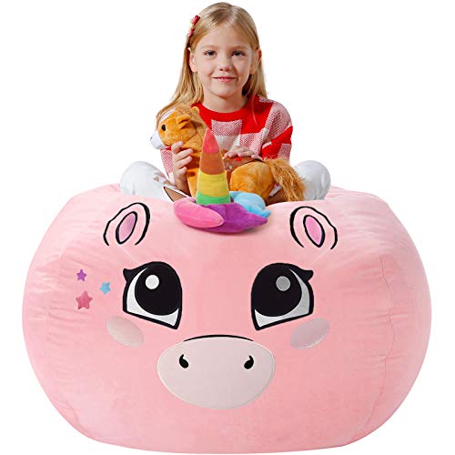 Aubliss Unicorn Stuffed Animal Storage, Velvet Bean Bag Chairs Cover, X-Large 38