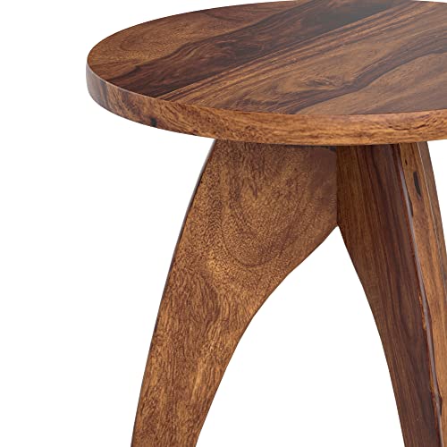 Image of STRATA FURNITURE Solid Sheesham Wood Lygant Modern Round Side Table | Space-Saving Wooden Bedside Table Furniture | Nightstand for Living Room, Bedroom, Home (Natural Finish)