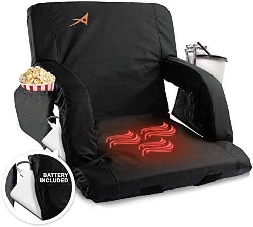 Heated Stadium Seats for Bleachers with Back Support – USB Battery Included - Upgraded 3 Levels of Heat - Foldable Chair - Cushioned, 4 Pockets for Snacks, Cup Holder - for Camping, Games & Sports