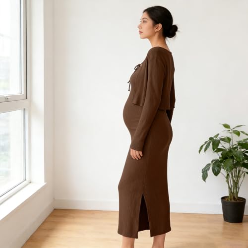 Robe et cardigan de grossesse tricotés en polyester extensible doux