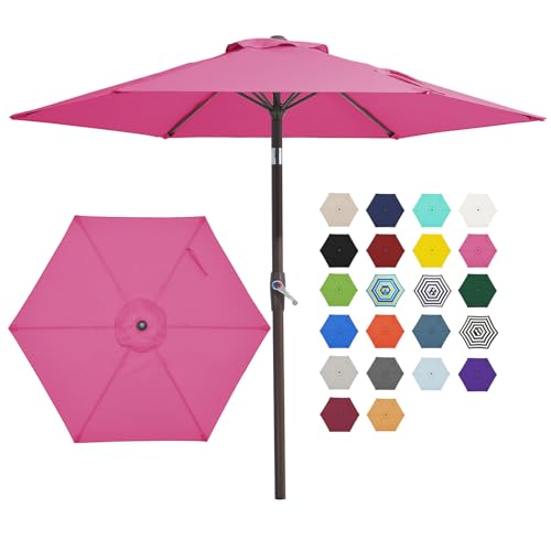 JEAREY 7.5FT Patio Umbrella Market Table Umbrella with 6 Sturdy Ribs Push Button Tilt/Crank Outdoor Umbrella for Garden Deck Backyard Pool and Beach Rose Pink