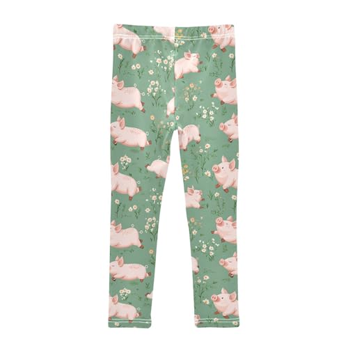 Cute Pink Pig Girls' Leggings Toddler Doodles Flowers Kids Yoga Pants Dance Active Tights 4T2