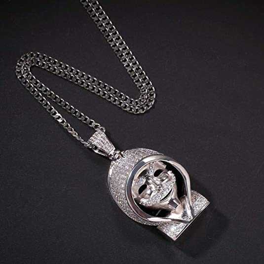 Hip Hop Iced out Grim Reaper Retro Punk Pendent 18 carati in Oro Bianco Placcato Oro Collana for Uomo Donna (Color : with Cuban Chain)
