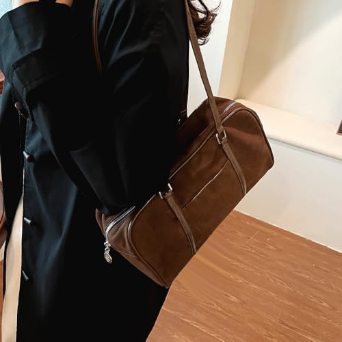 Women Faux Suede Shoulder Bag Fashion Underarm Bag Large Capacity Elegant Shoulder Purse Zip Closure Vintage Commuti4