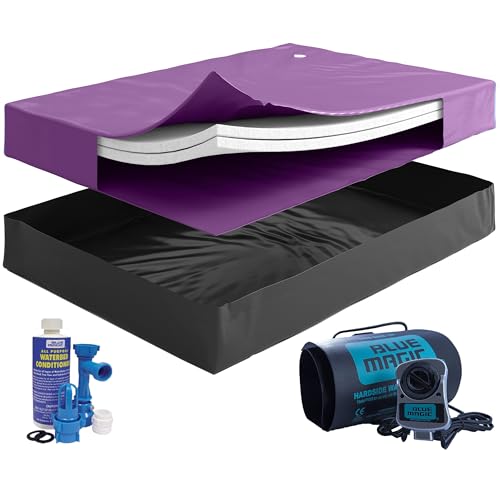Blue Magic 60% Semi-Waveless Hardside Waterbed Mattress Bundle with Two Fiber Layers, 300W Heater, Liner, Fill/Drain Kit & Conditioner - No Frame (Super Single)