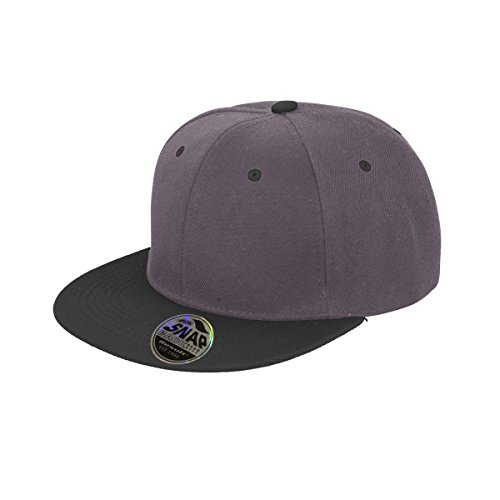 Result Unisex Core Bronx Original Flat Peak Snapback Dual Color Cap (One Size) (Heather Grey/Black)