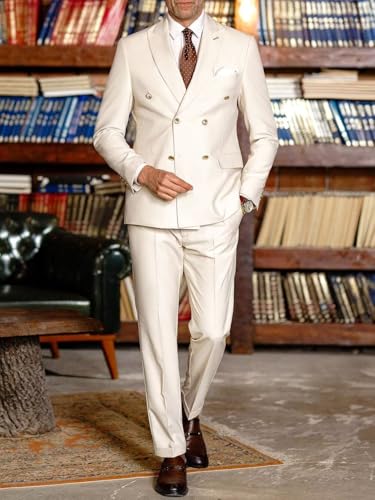 Mens Suits Double Breasted Suit Slim Fit 2 Piece Tuxedo Suits for Men Wedding Prom Business Casual Suit2