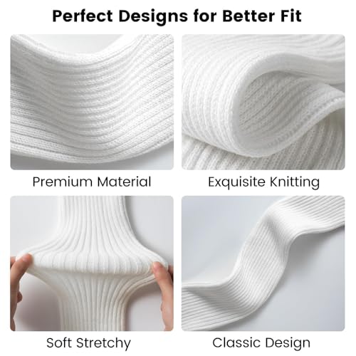 Image of Anzailala Leg Warmers for Women Winter, Ribbed Knitted Long Socks (White)