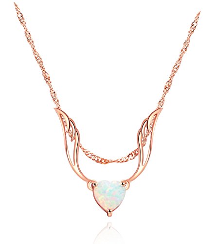 Barzel 18K Rose Gold Plated Created Opal Guardian Angel Necklace for Women, 18 Inches with 2 Inches Extension - Made in Brazil
