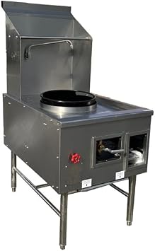 cooler depot Chinese Wok Range with Waterfall, 28" Width 1 hole burner 13" diameter ring propane/natural gas LP NG, NSF Certified