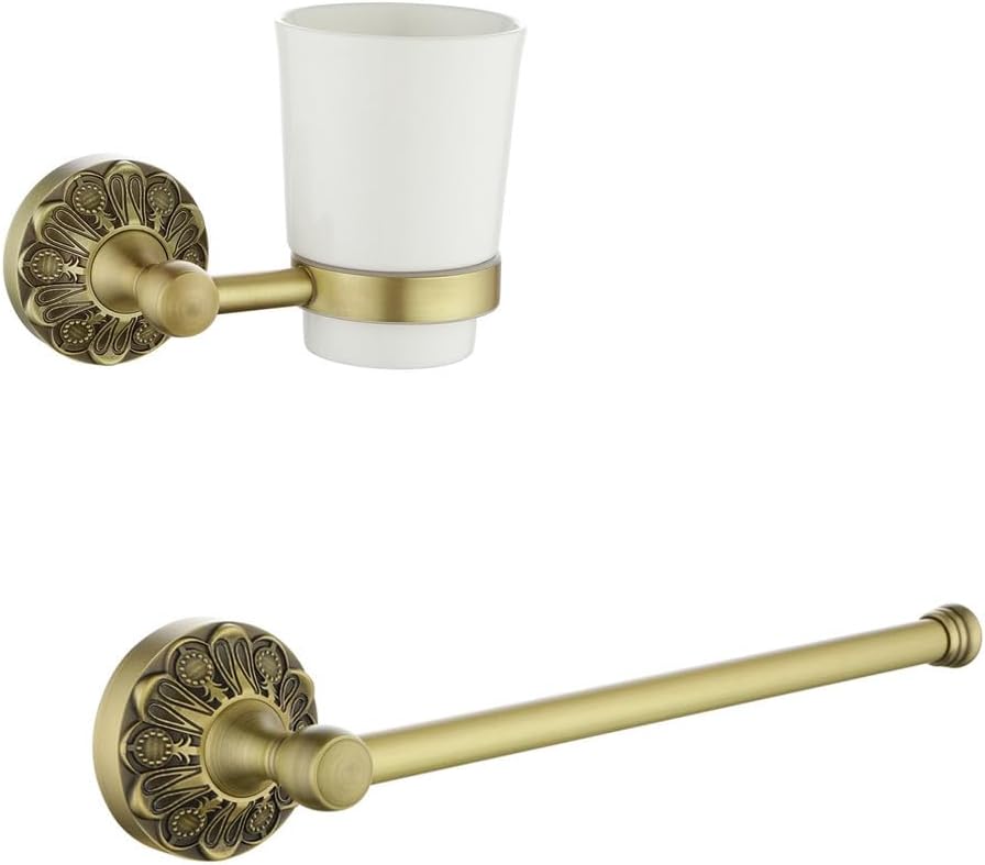 12 Inch Hand Towel Bar + Single Toothbrush Holder, Brass Bathroom Accessories Set
