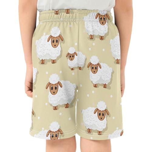 J JOYSAY Sheep Polka Dot Beige Boys Athletic Shorts Kids Youth Casual Shotrs with Elastic Waistband Pockets3
