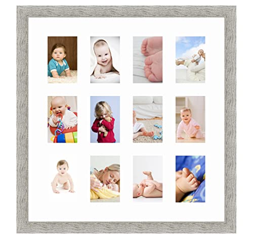 Cadres Photos pêle mêle multivues Super Blanc 12 Photo(s) 10x15 Passe Partout, Cadre Photo Mural 58x60 cm Taupe Gris, 3.5 cm de Largeur